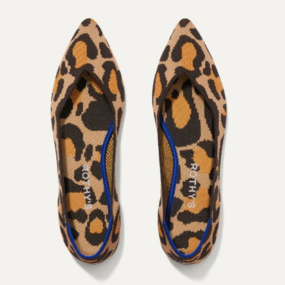 Rothy's Shoes - Rothy's The Point Big Cat Flats Fabric Leopard Print Pointed Toe Slip Ons Size 7